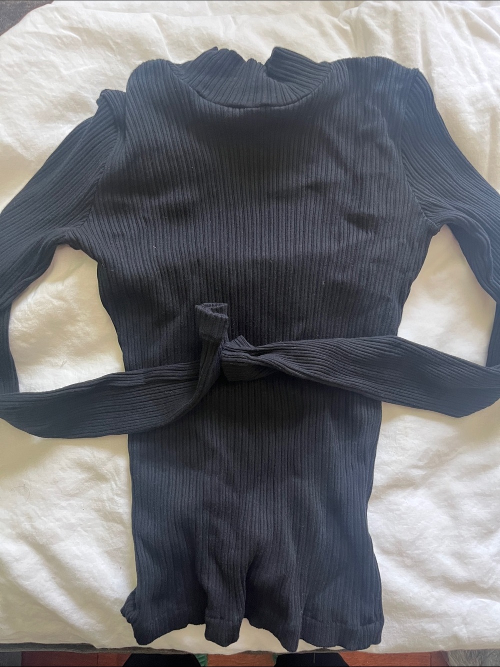 Ribbed Black Long-Sleeve Knit mock neck